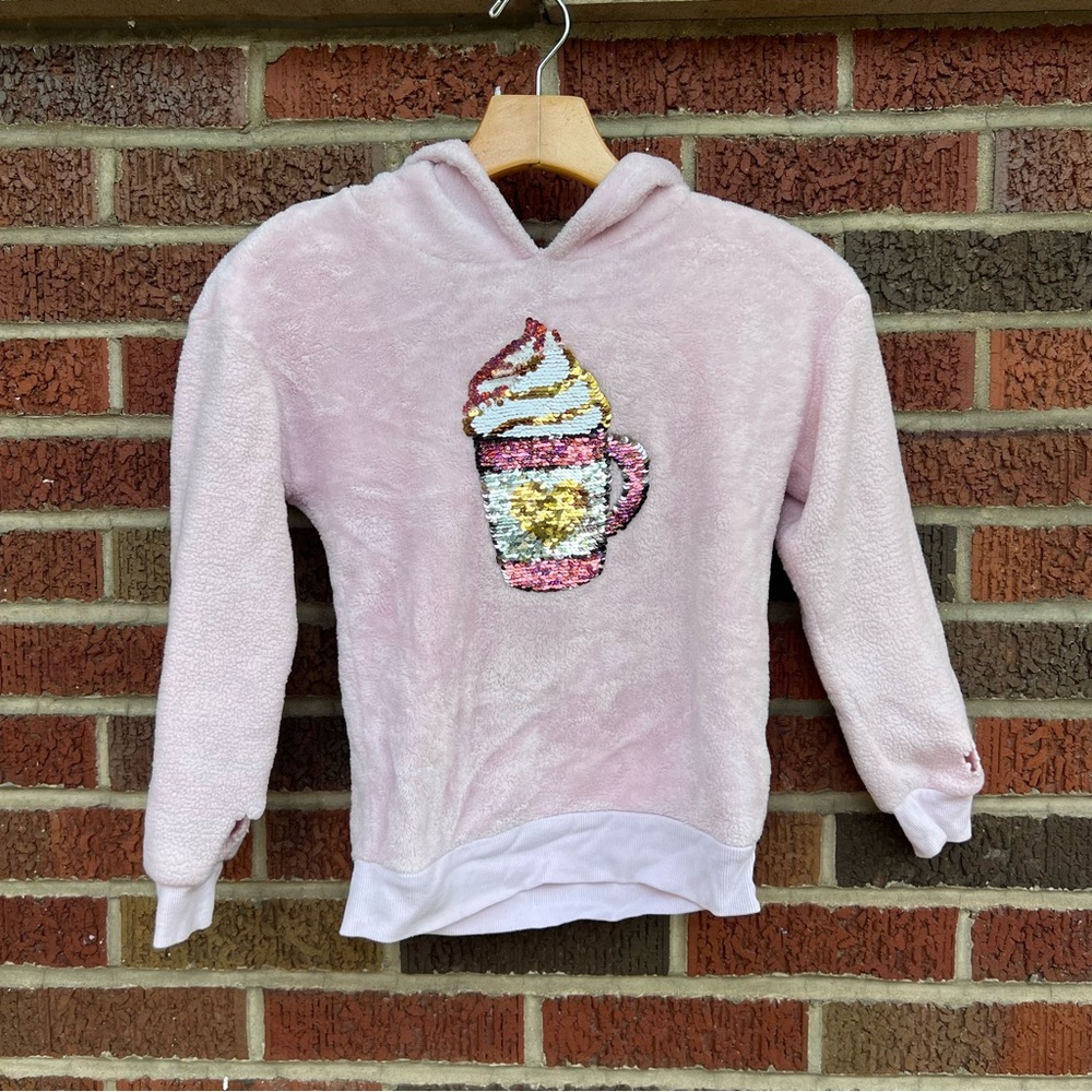 Beautees Baby Pink Reversible Sequin Coffee Mug Graphic Hoodie